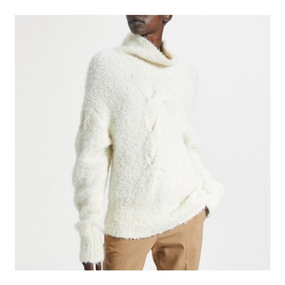 Theory Mohair Boucle Cable Knit Sweater NWT S Ivory Quiet Luxury Minimalist Cozy
